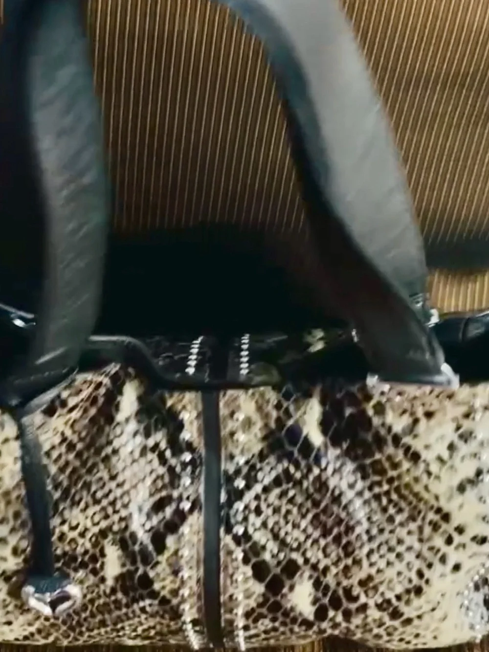 Brighton Black and Beige Python-Print Shoulder Bag